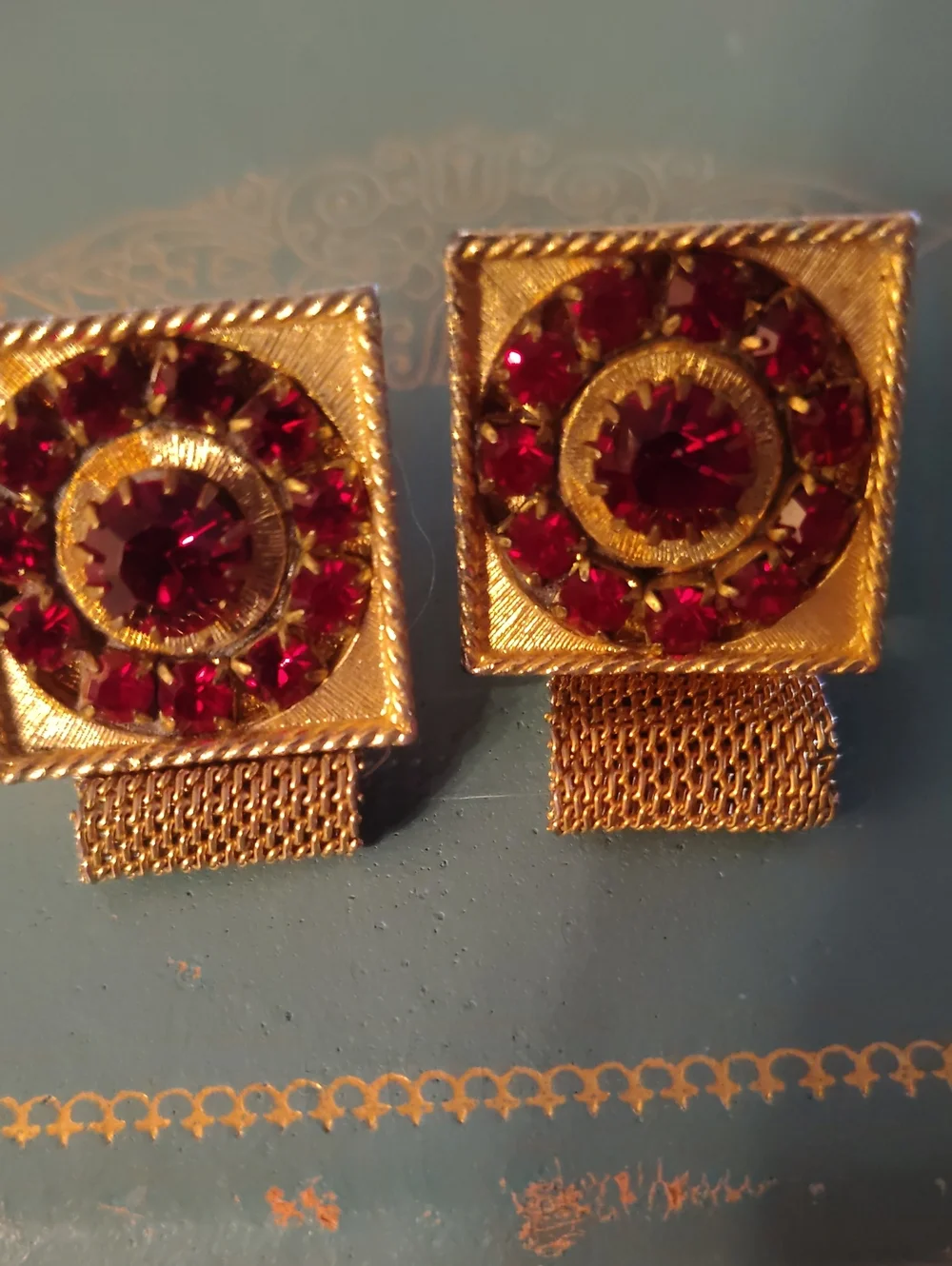 Gold-Tone Red Crystal Square Cuff Links Swank